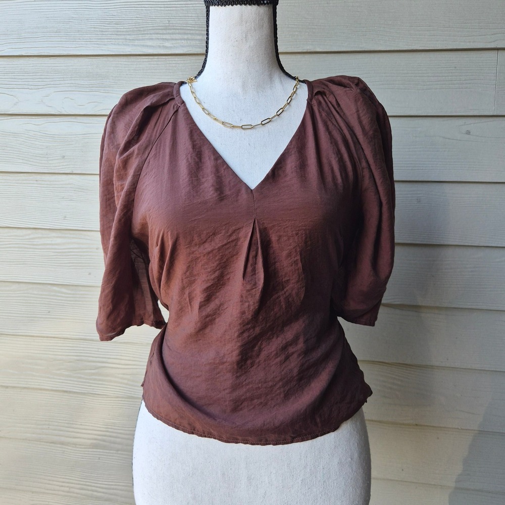 Express Puff Sleeve Top Womens XS Brown Coquette Cottage Romantic Dark Academia - Picture 1 of 7